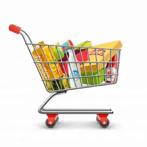 Shopping cart full of groceries