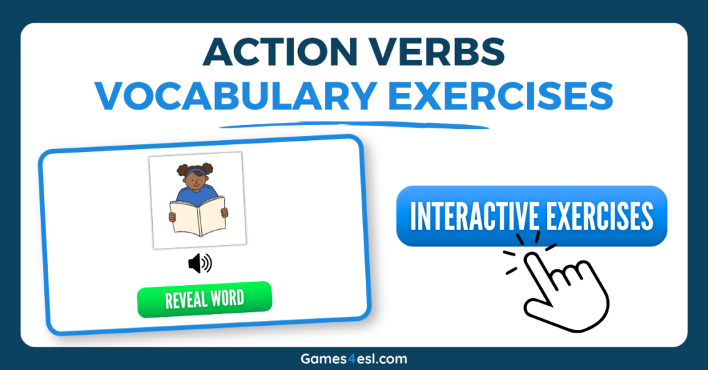 Interactive action verb exercises.