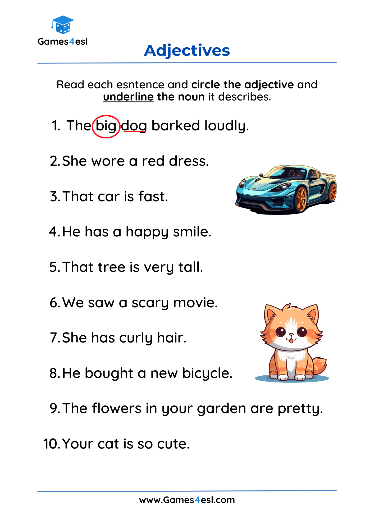 Adjective Worksheets For Grade 3 | Games4esl