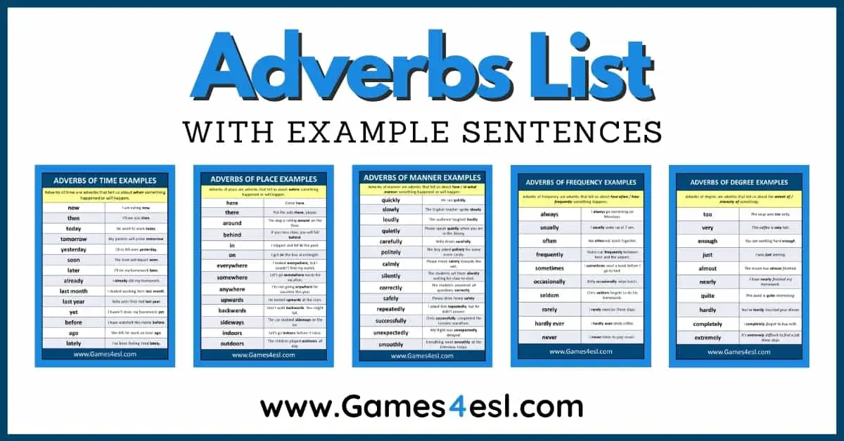 Adverb Examples And Adverb Example Sentences Games4esl