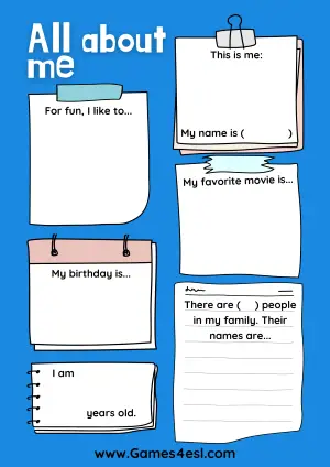 All About Me Worksheet For Kids