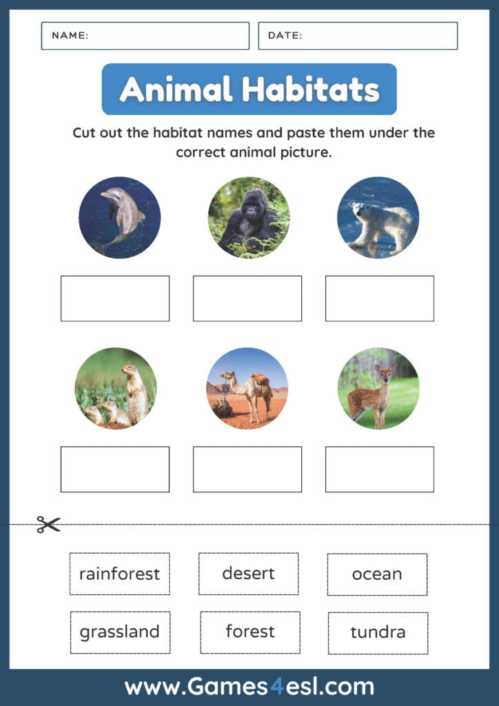 An activity worksheet about animal habitats.