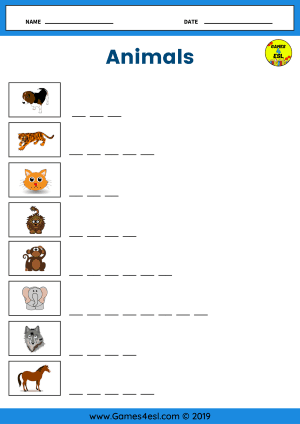 ESL Animals Vocabulary Worksheet
