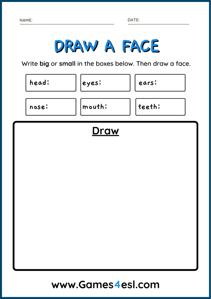 A drawing worksheet to practice basic adjectives.