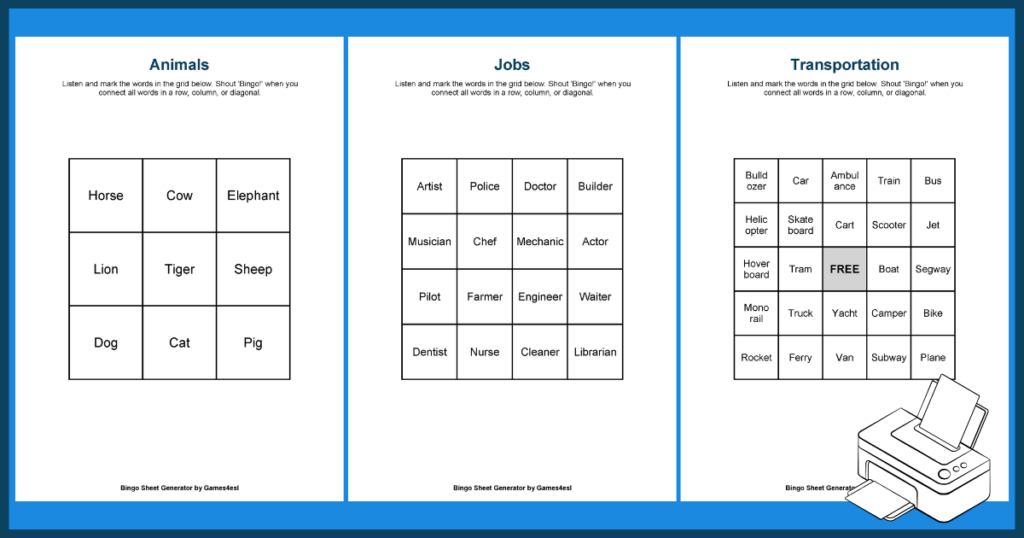 Printable bingo sheets created by a bingo card generator