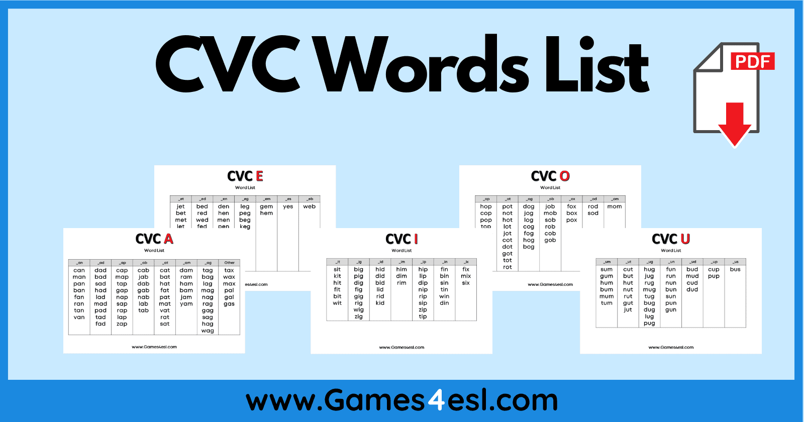 cvc words list with pictures