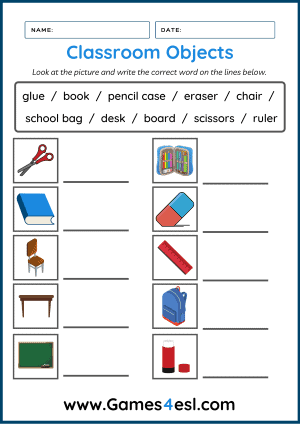 Classroom Object Worksheets Games4esl