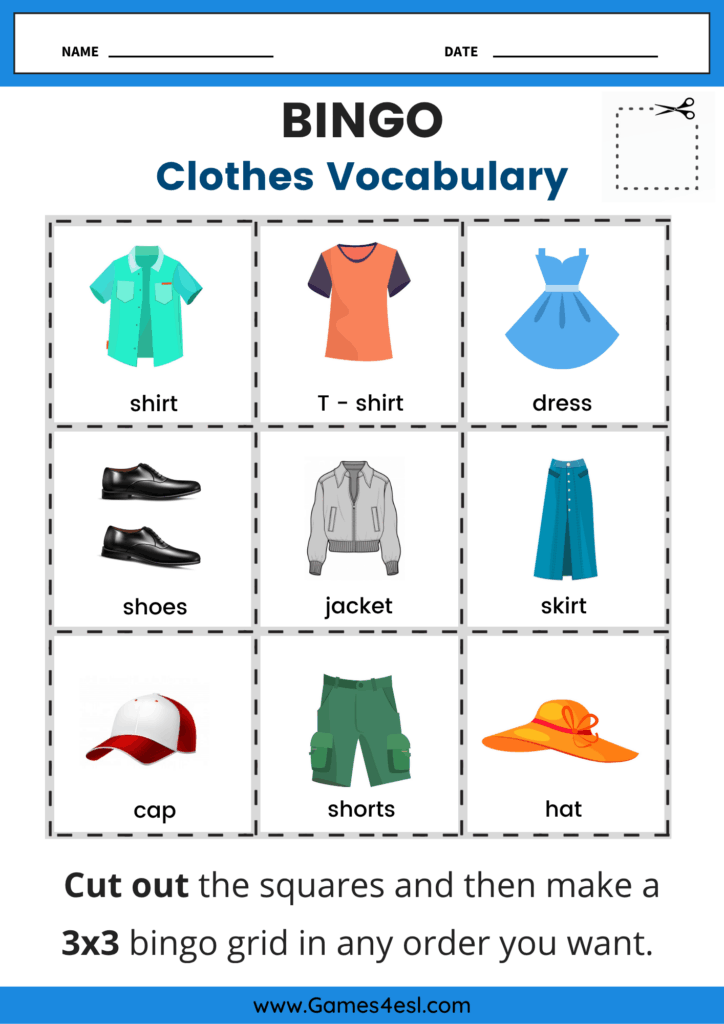 A Clothes Bingo Worksheet