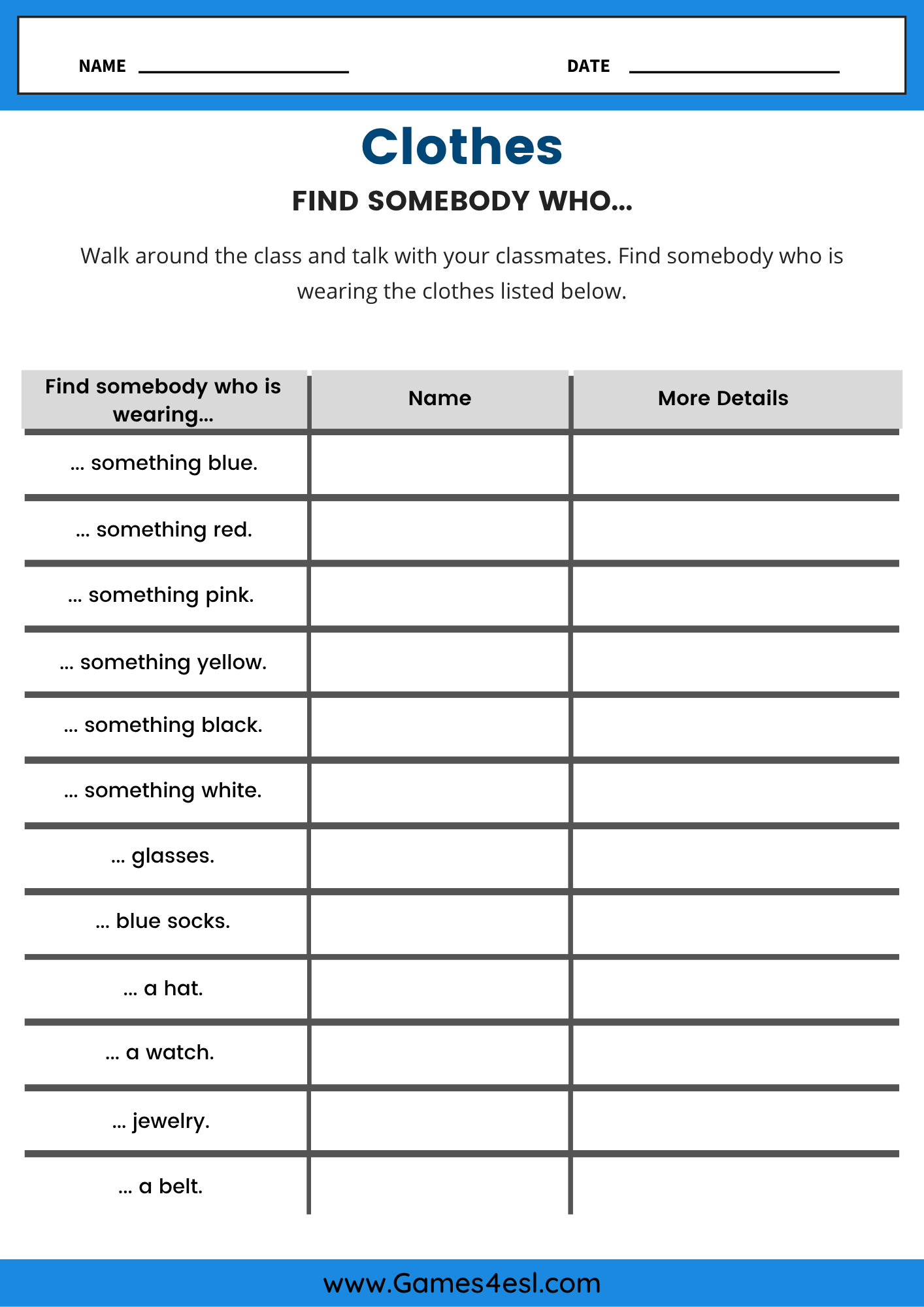A Clothes Speaking Activity Worksheet