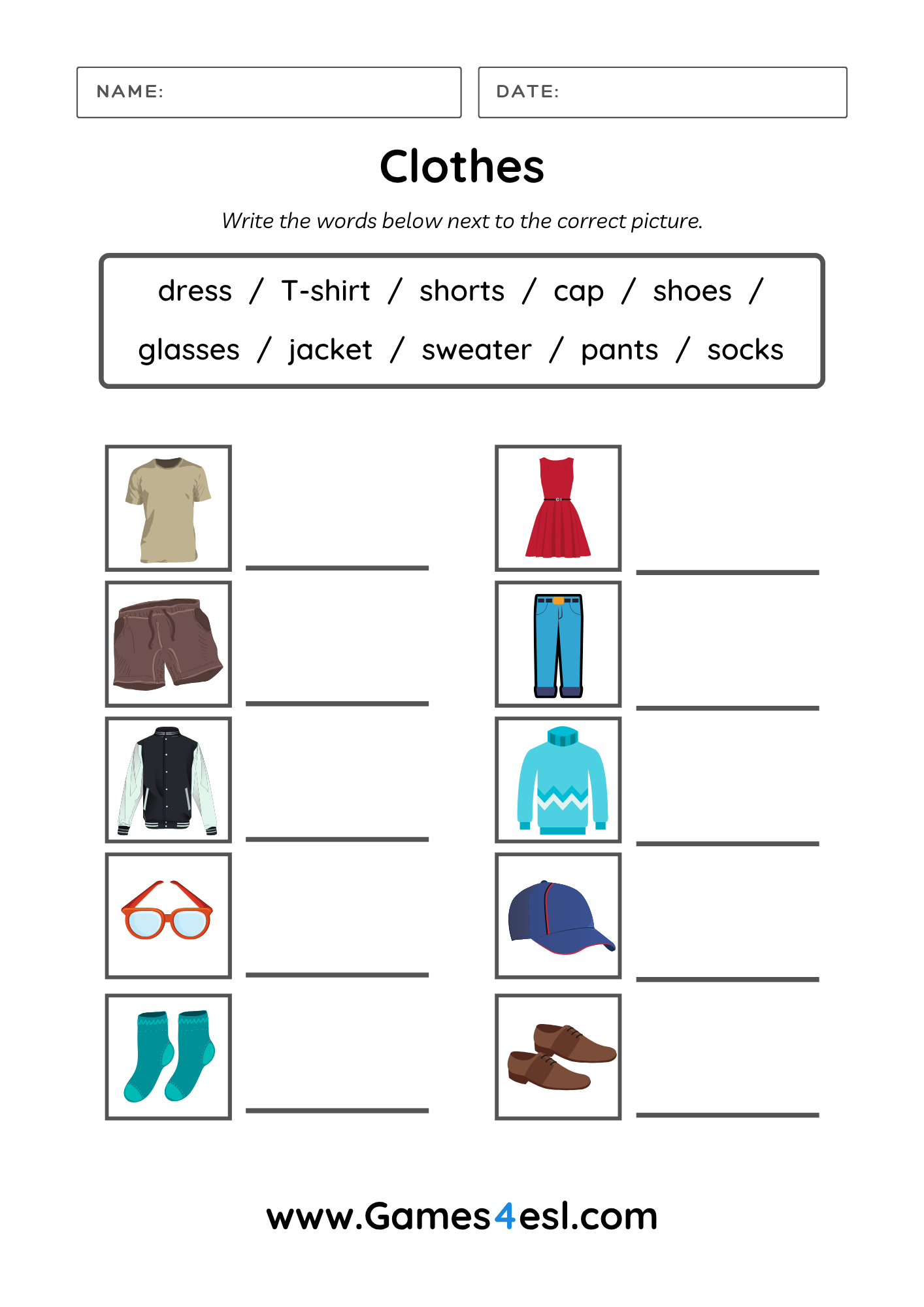A Clothes Writing Practice Worksheet