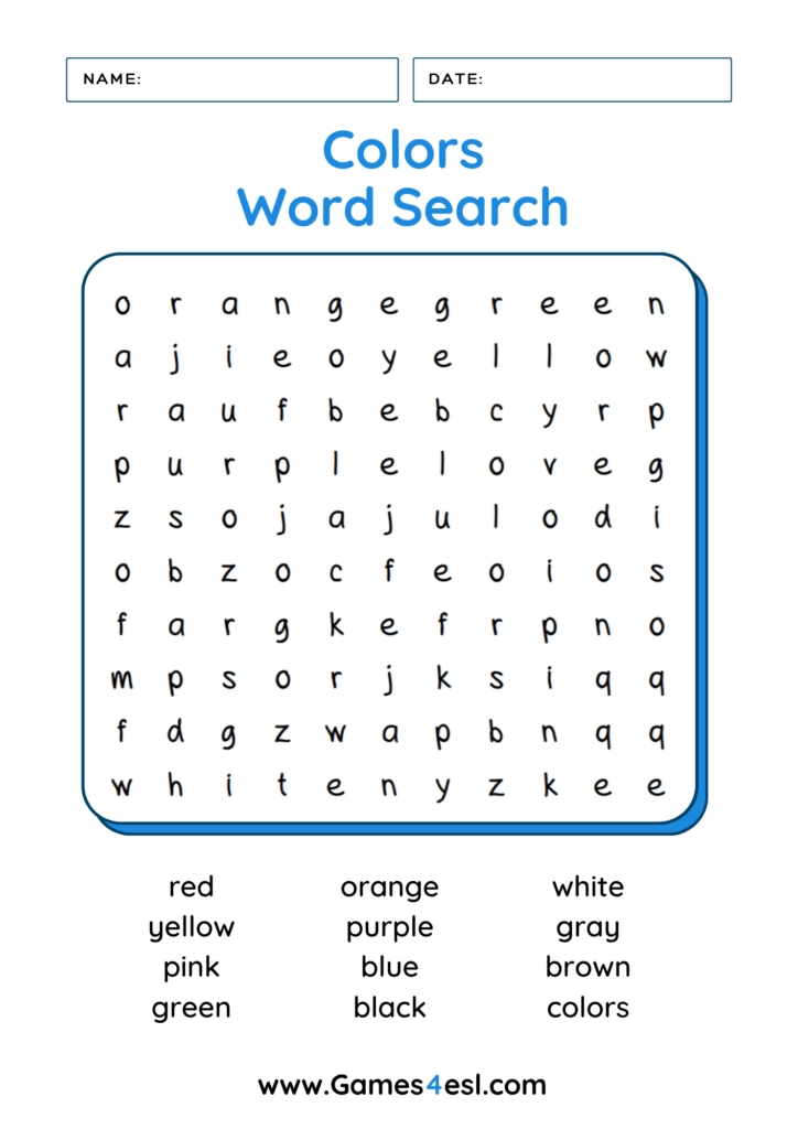 A color names word search.