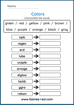 Color vocabulary worksheet