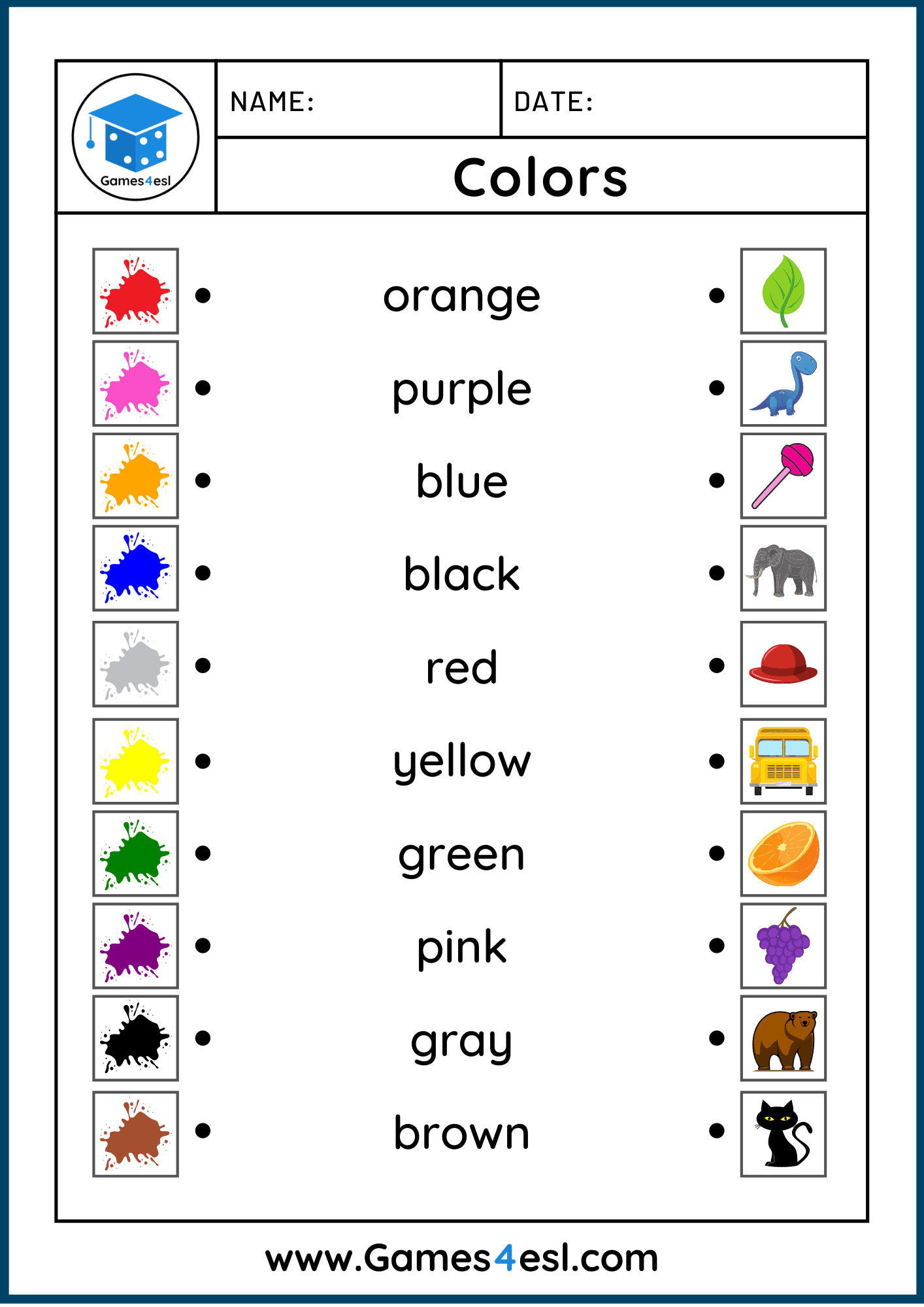 Colors Worksheets   Free Worksheets For Teaching Colors   Games20esl