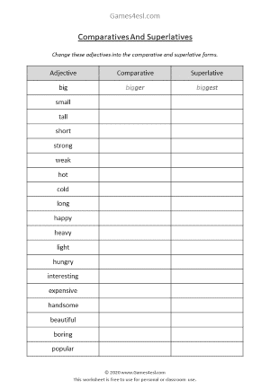 Comparative adjective worksheet