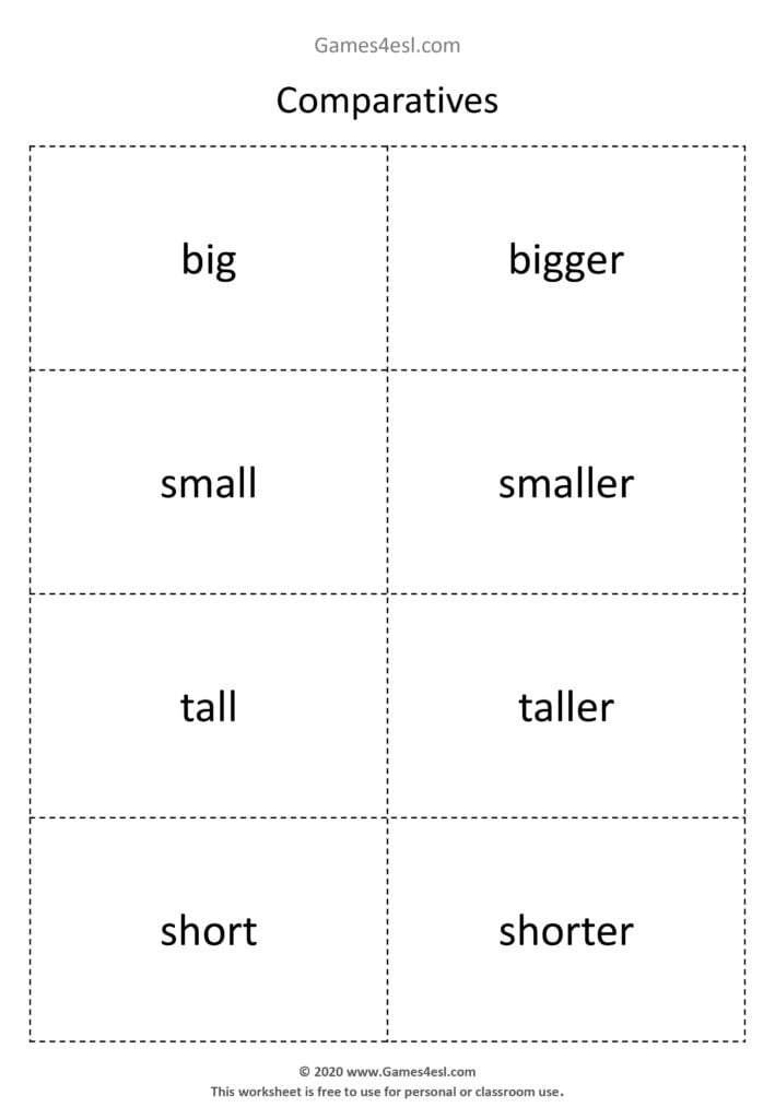 Activity cards with adjectives and comparatives