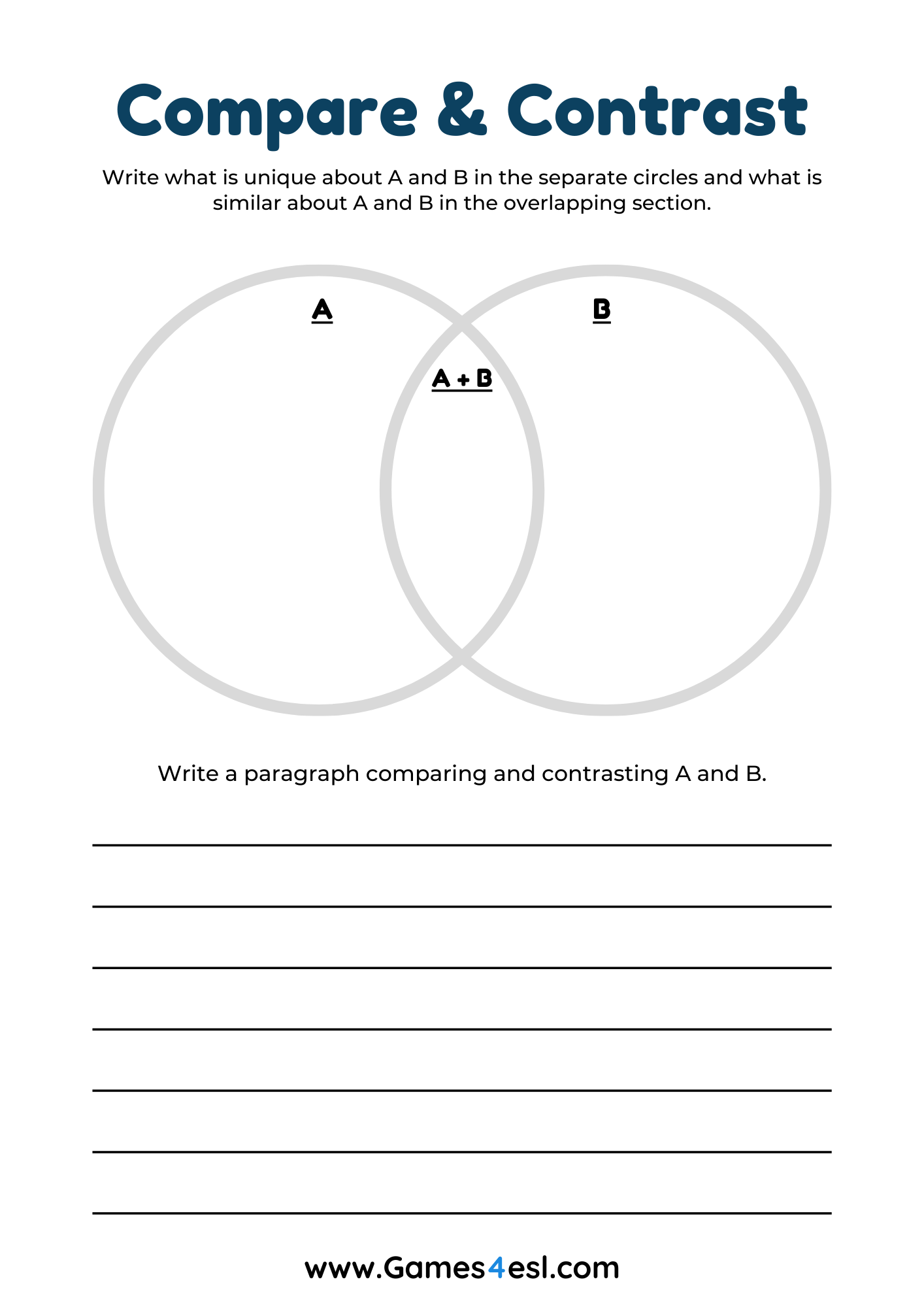 A Compare and Contrast worksheet with a Venn diagram.