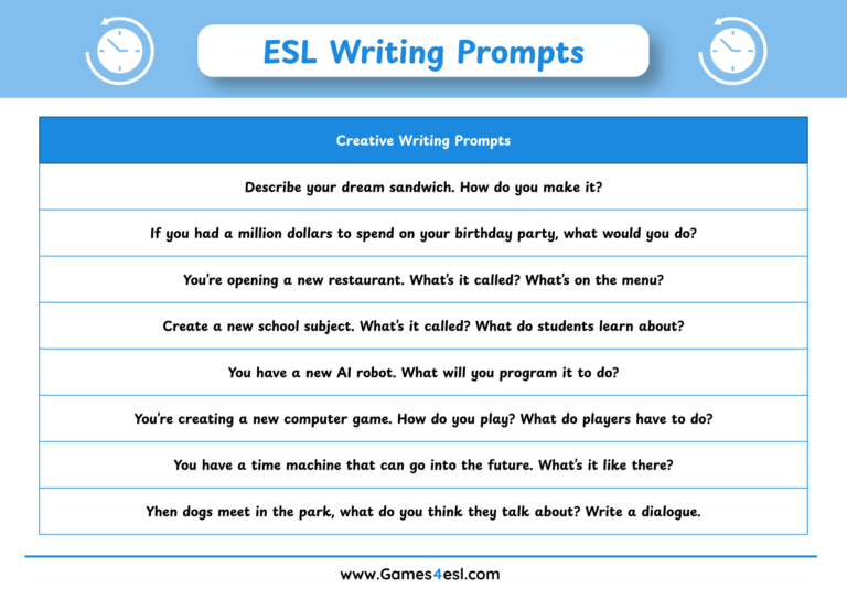 Creative writing prompts for esl students.