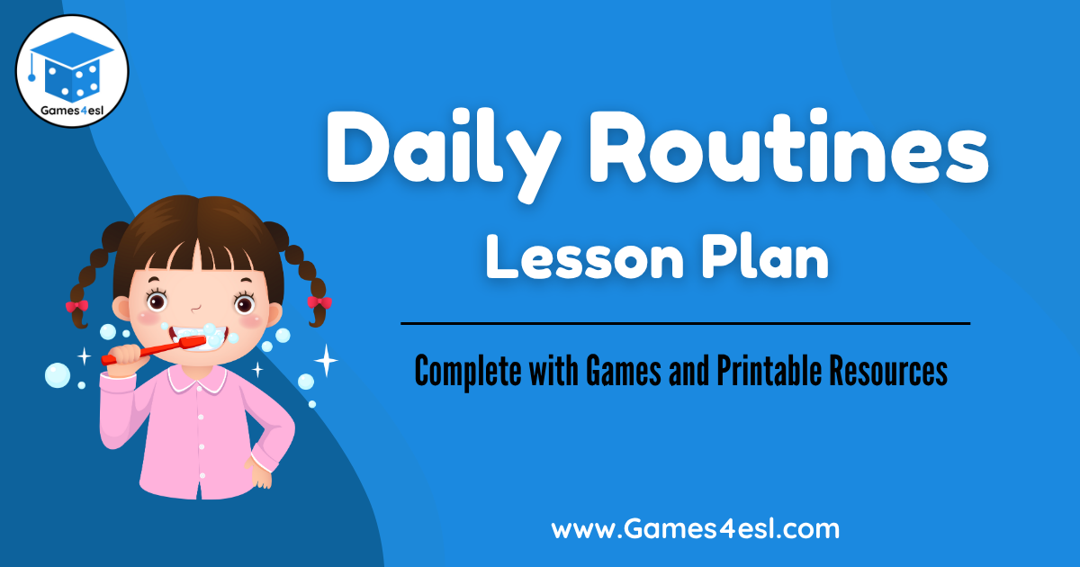 Daily routine ESL lesson plan with girl brushing teeth illustration.