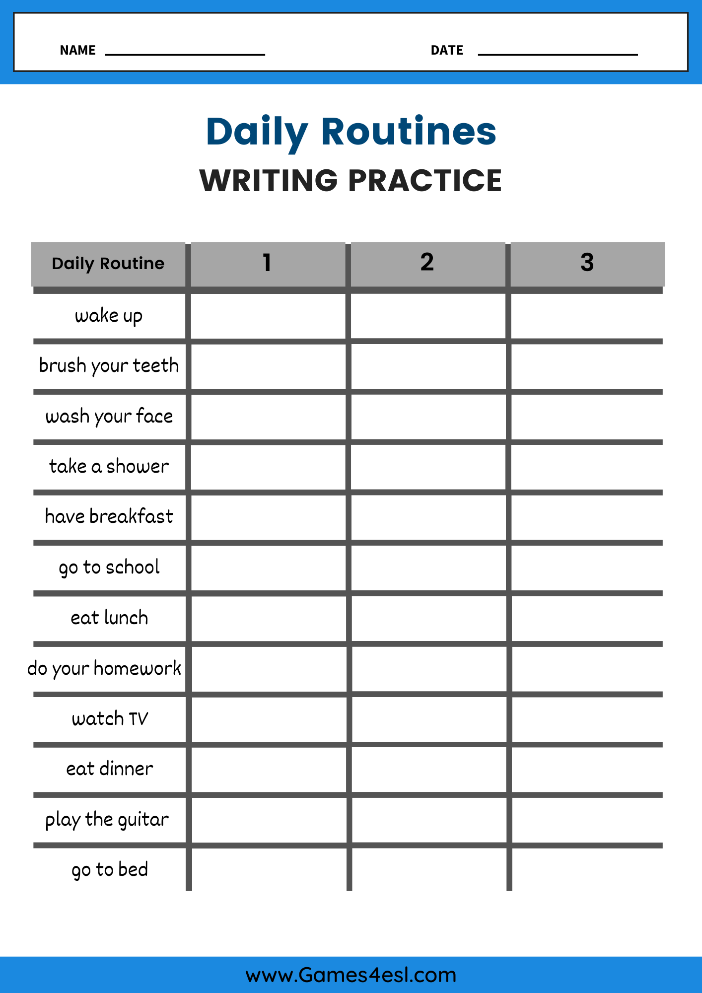 Free Daily Routine Worksheets For Beginners | Games4esl