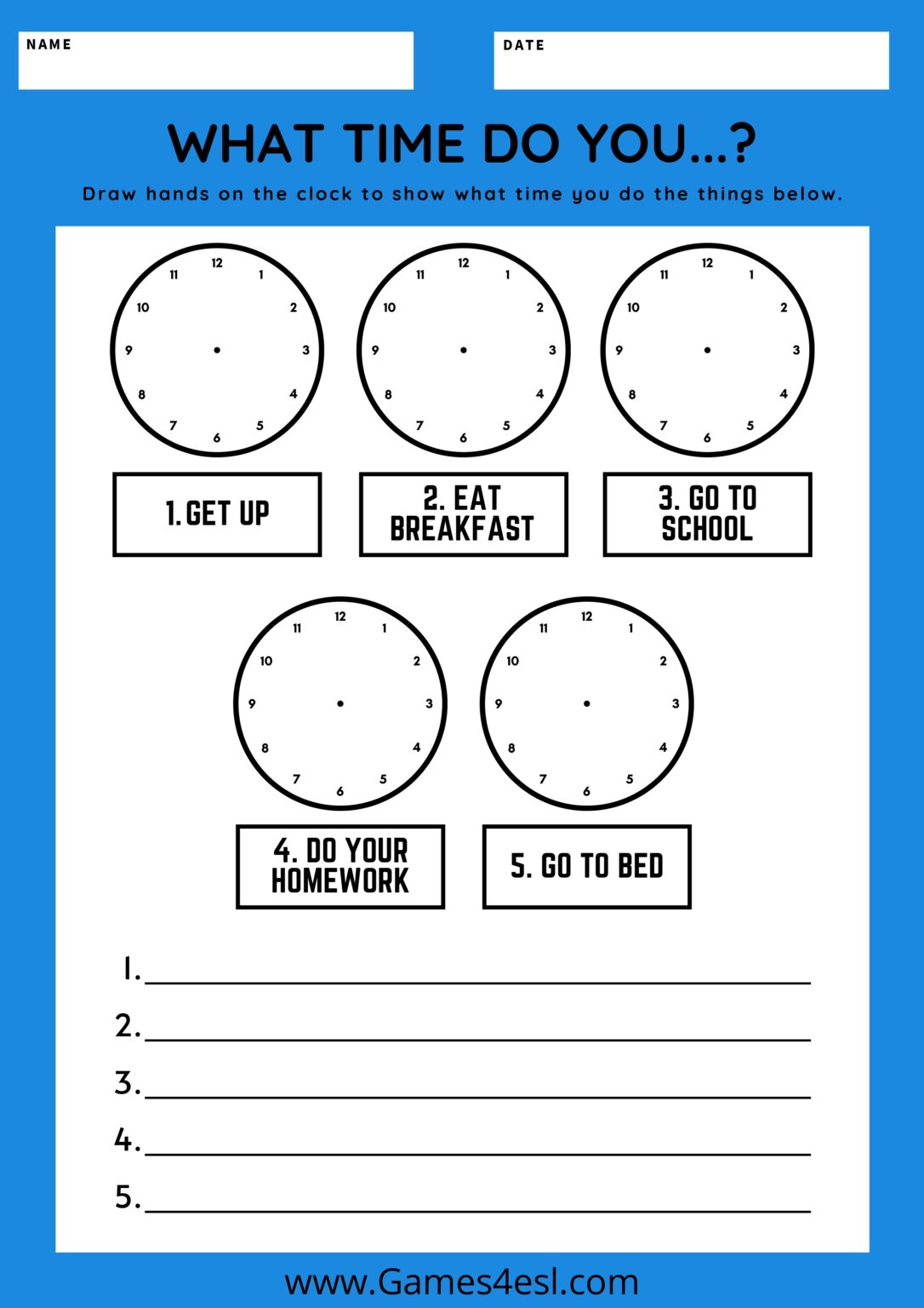 Free Daily Routine Worksheets For Beginners | Games4esl
