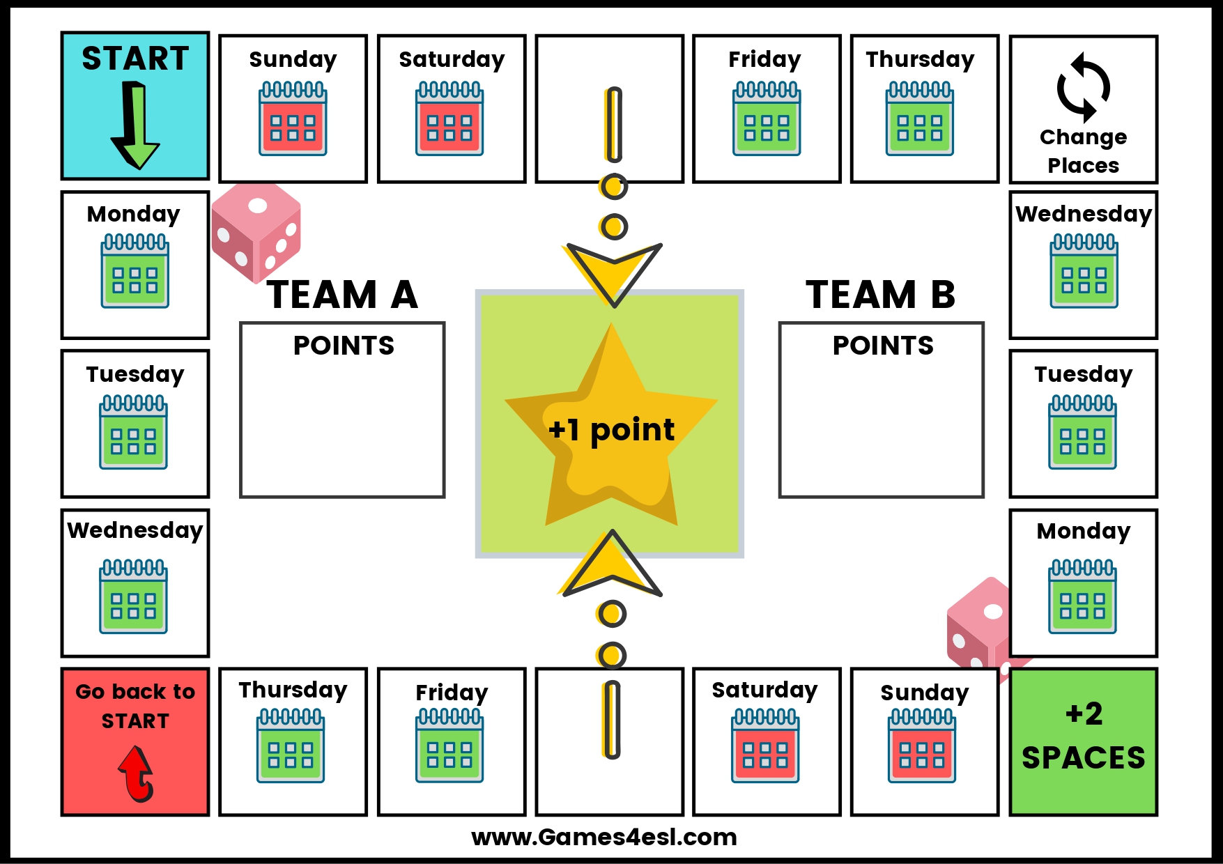 Printable Days Of The Week Board Games | Games4esl