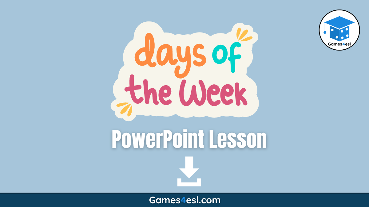 A PowerPoint to teach days of the week in English.