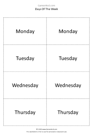Days Of The Week Activity Cards