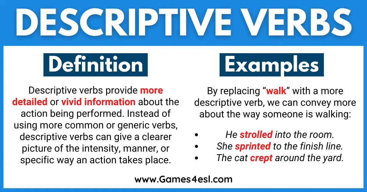 Descriptive Verbs And Vivid Verbs Games4esl