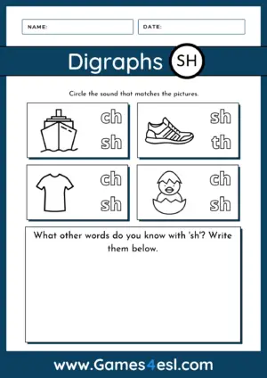 Sh Digraph Worksheet
