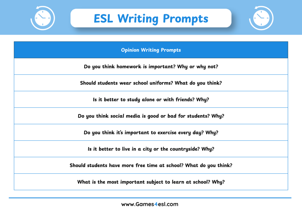ESL Opinion Writing prompts