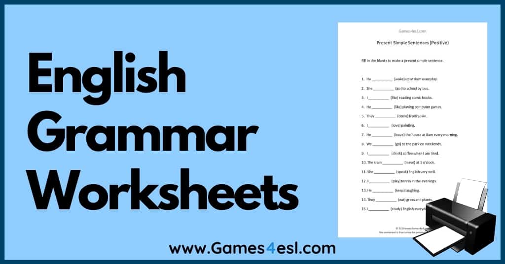 free english grammar worksheets games4esl