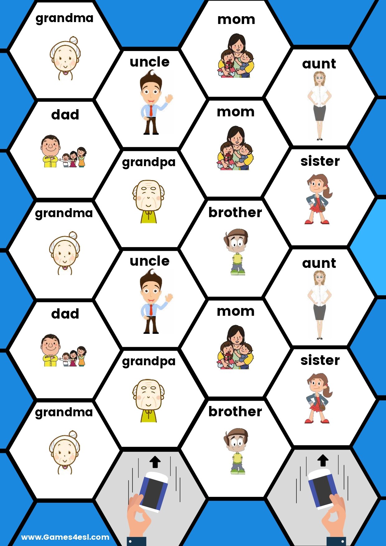 A printable board game about members of the family in English.