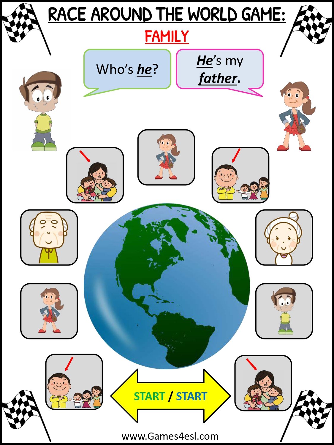 A printable board game about members of the family in English.
