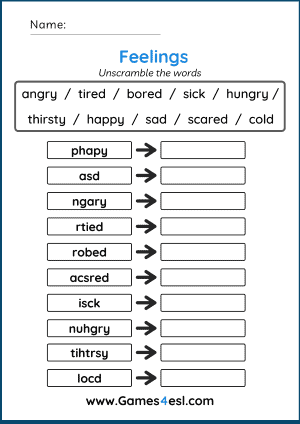 Feelings vocabulary worksheet