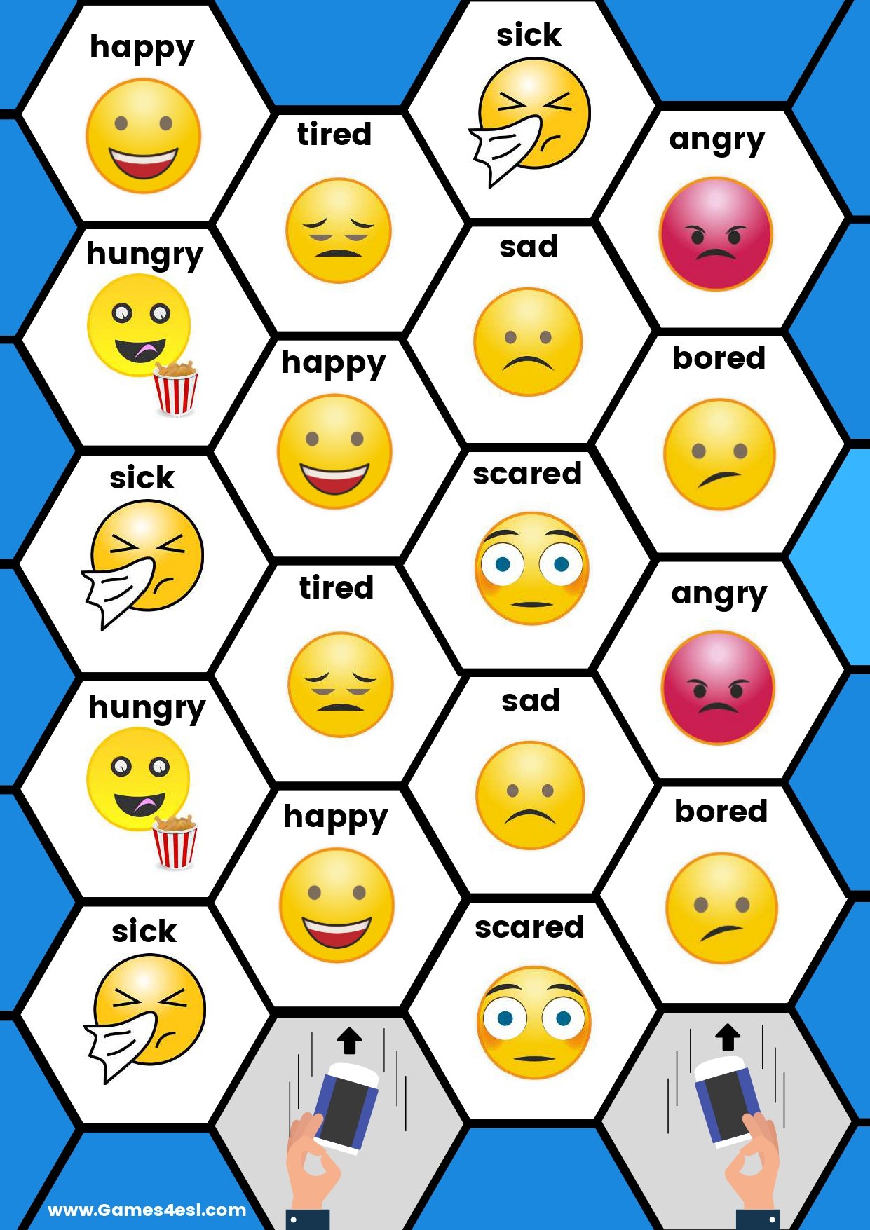 A Printable Board Game About feelings and emotions in English.