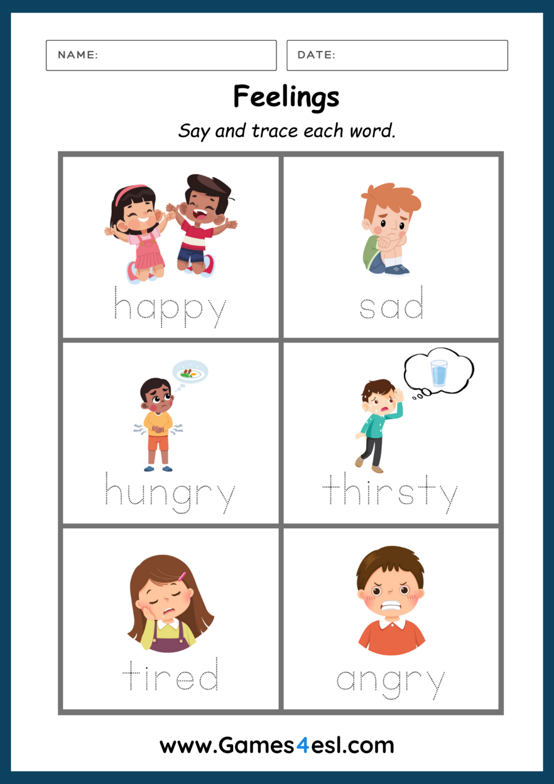 Feelings Worksheets For Kids And Beginner ESL Students Games4esl