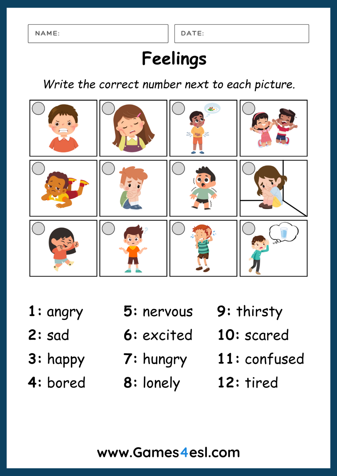 Feelings Worksheets For Kids And Beginner ESL Students | Games4esl