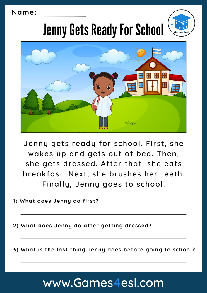 A reading comprehension worksheet for 1st grade