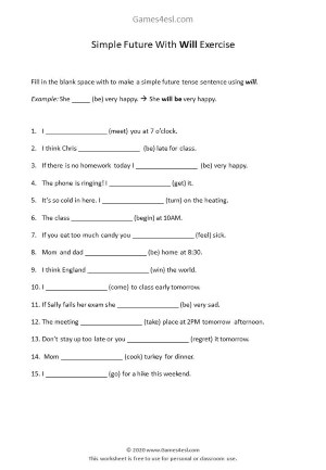 free future tense worksheets games4esl