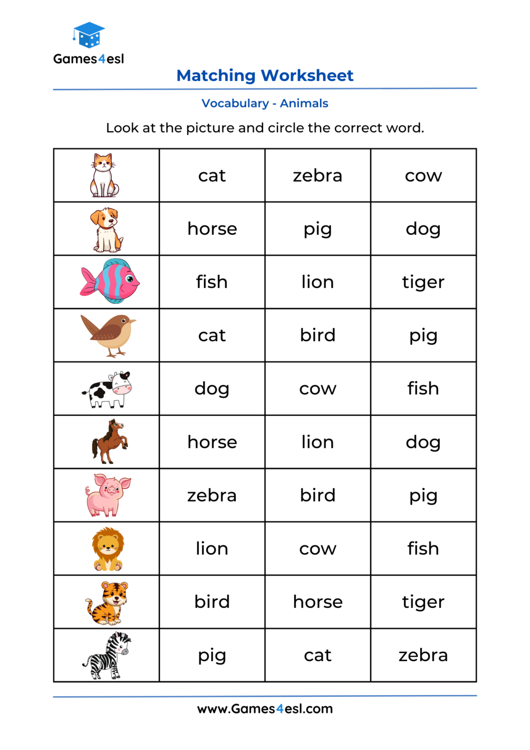 Picture Word Matching Worksheets | Games4esl