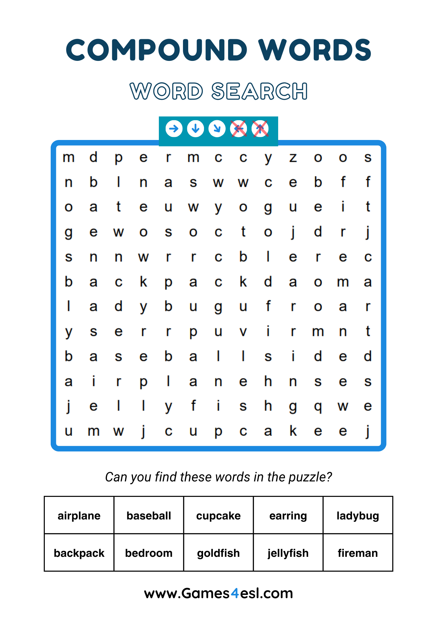 A word search about compound words for grade 2.