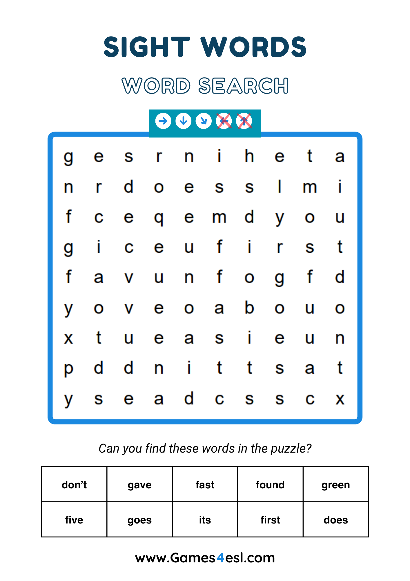 A word search about sight words for grade 2.