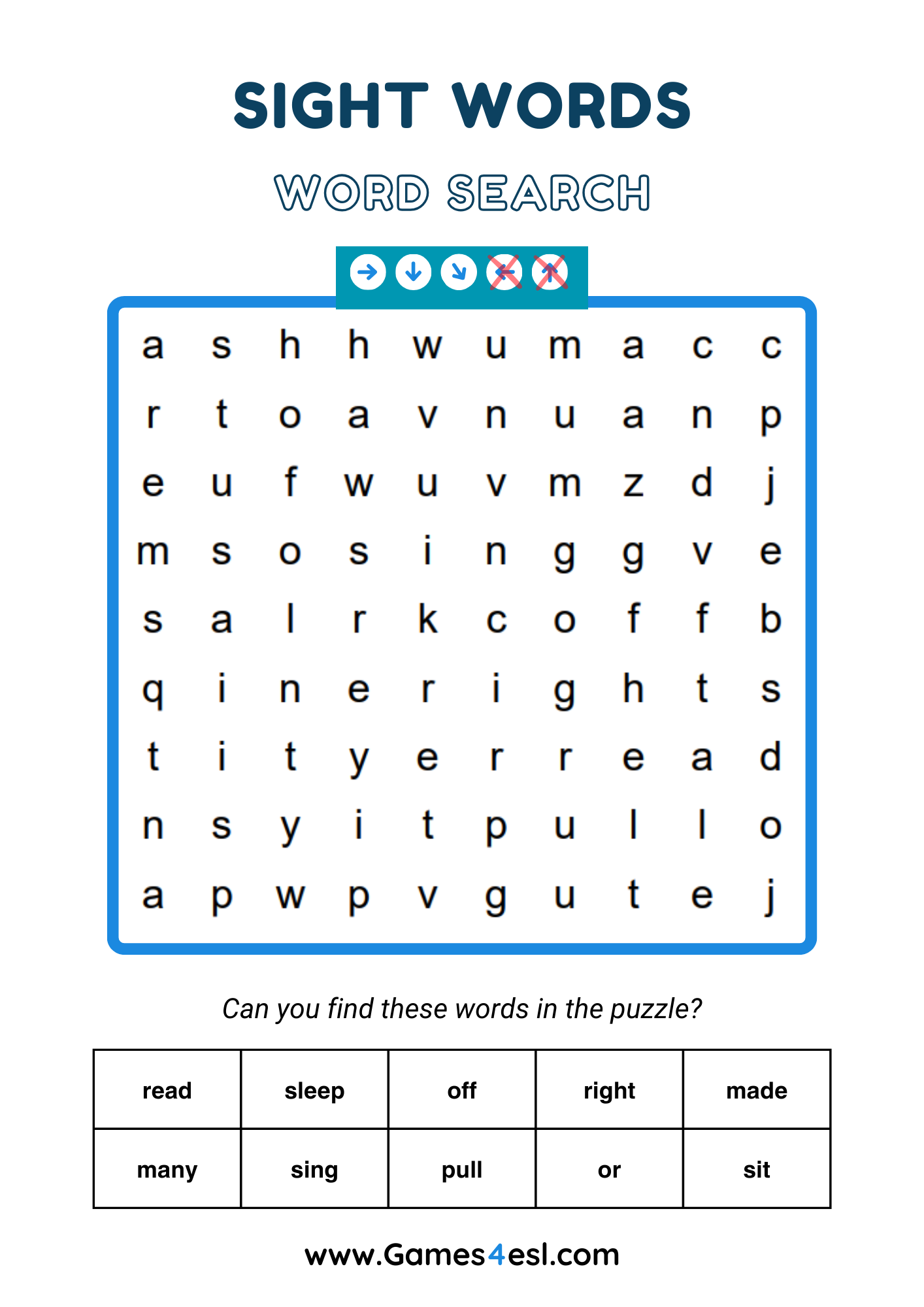 A word search about sight words for grade 2.