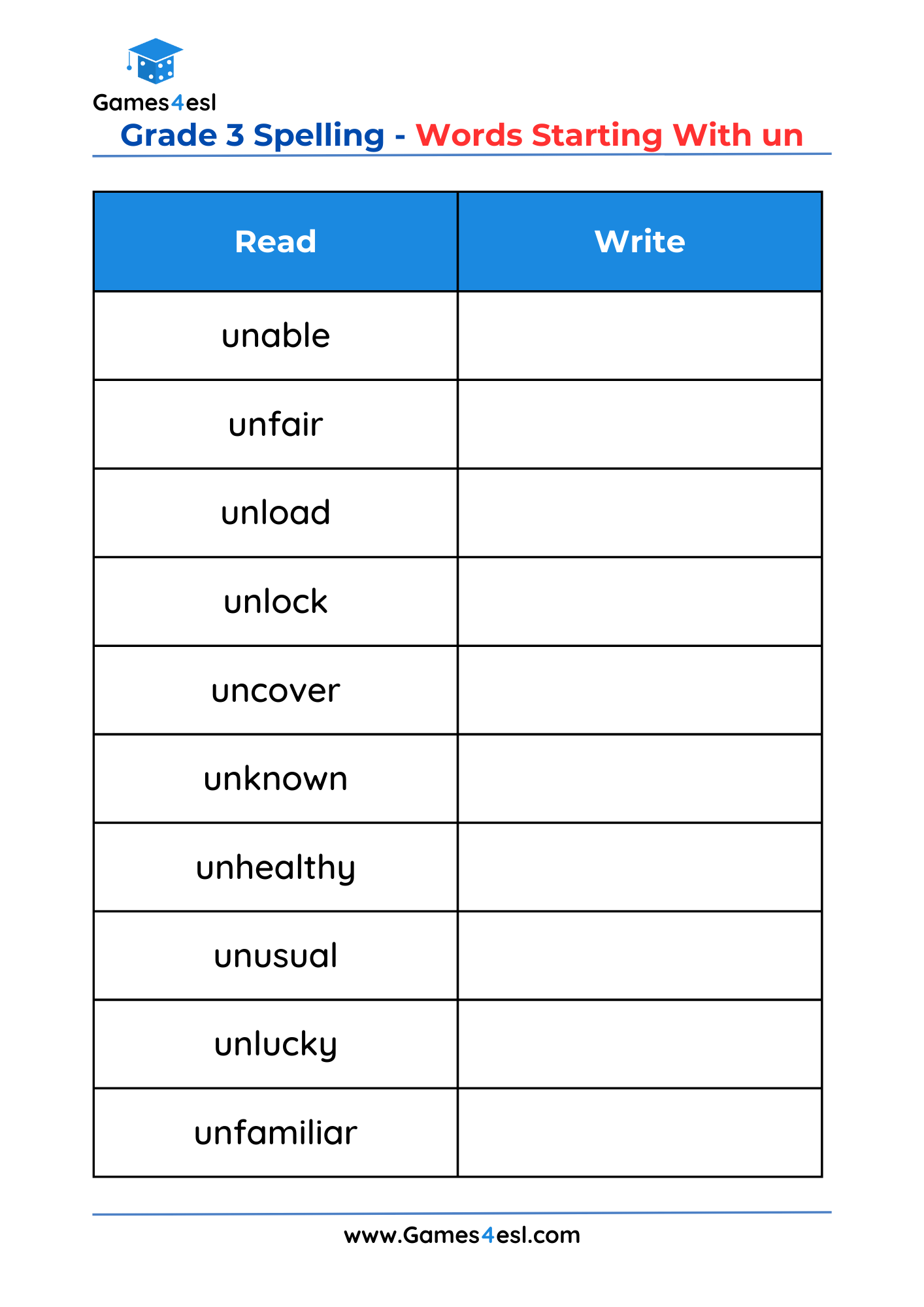 Spelling Words For Grade 3
