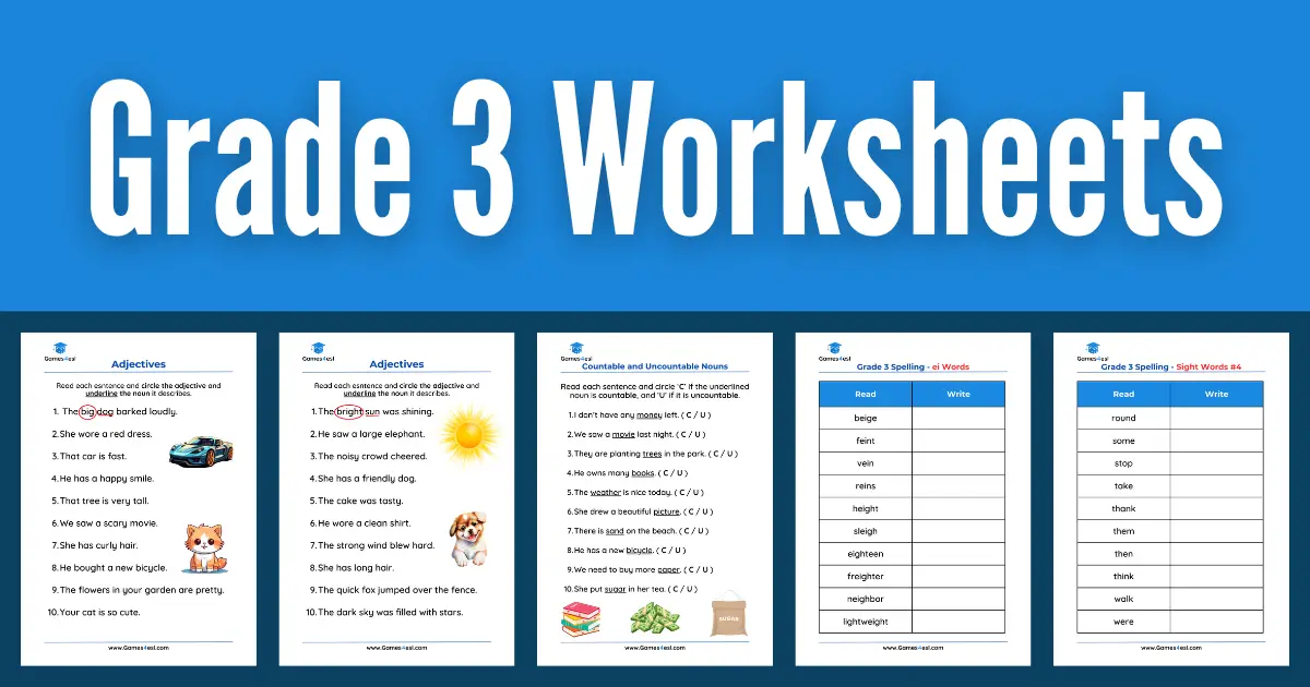 Grade 3 Worksheets | Games4esl