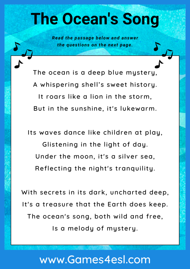 A 4th grade reading comprehension worksheet