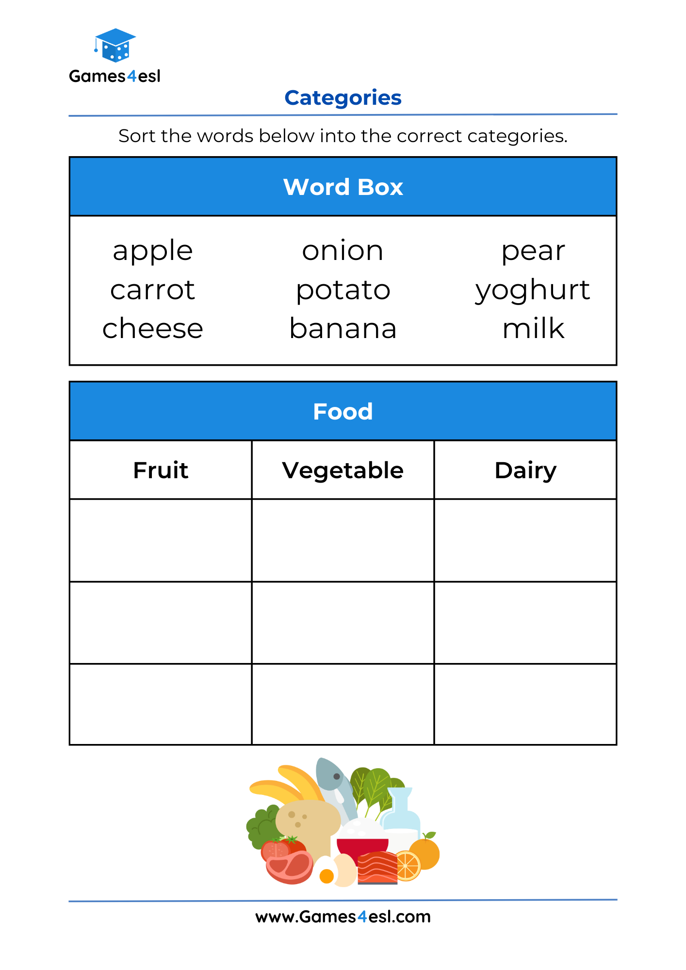 Sorting Worksheets For Grade 1: Sorting Words Into Categories | Games4esl