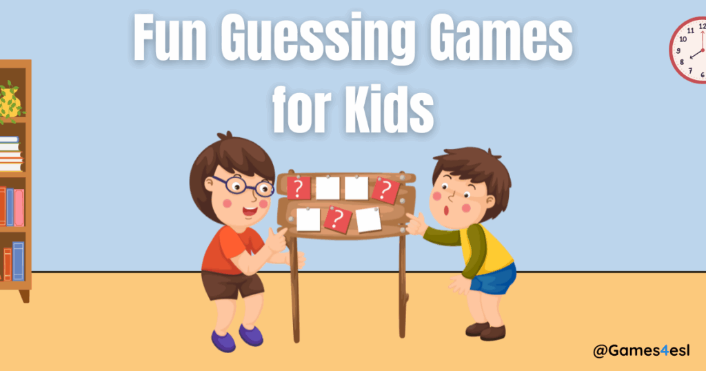 A graphic showing two kids playing a guessing game in the classroom.