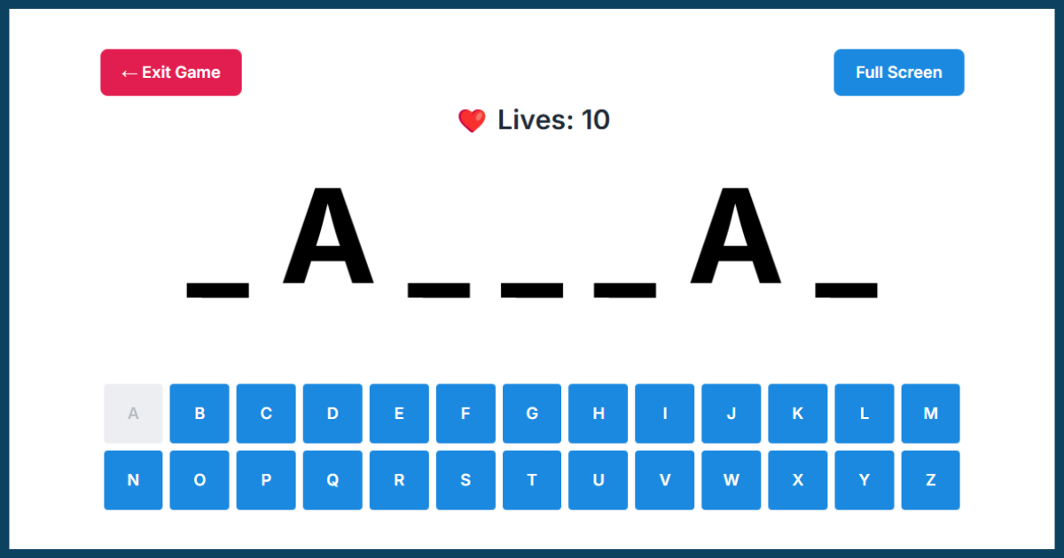 A screenshot of an online hangman game.