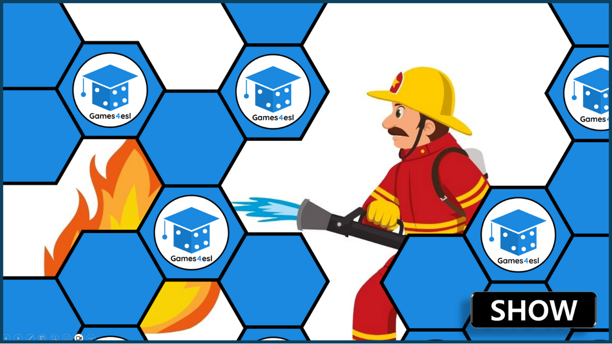 Preview of a Hidden Picture PowerPoint game with clickable shapes covering an image used for vocabulary guessing.